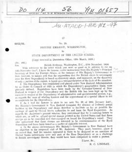 British note to the United States concerning the Ross Dependency and postal facilities used durin...