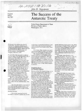 John Negroponte "The success of the Antarctic Treaty" Current Policy, and related articles