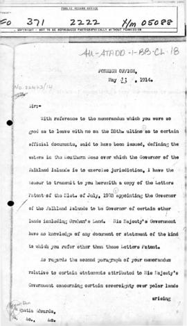 British note to Chile providing information sought concerning British claims to certain territory