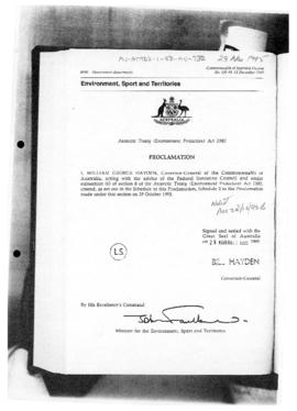 Commonwealth of Australia Gazette, Antarctic Treaty (Environment Protection) Act 1980, Proclamation