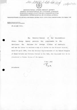 International Atomic Energy Agency, correspondence concerning the Falklands/Malvinas dispute