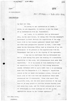 R G Casey letter concerning the intentions of the Australia in Antarctica