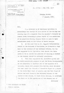 Colonial Office letter to the British Foreign Office concerning occupation of South Georgia
