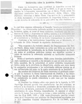 Chilean statement in the United Nations concerning Chile, its Antarctic claims, and the adjudicat...