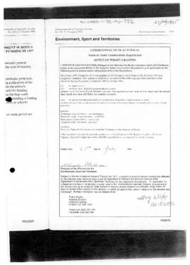 Commonwealth of Australia Gazette, Antarctic Seals Conservation Regulations, Notices of permits g...