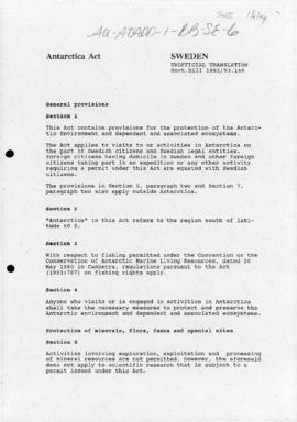 Sweden, draft Antarctica Act 1993