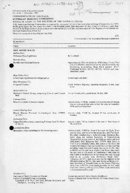 Commonwealth of Australia Gazette, Australian Heritage Commission notice of entry of External Ter...