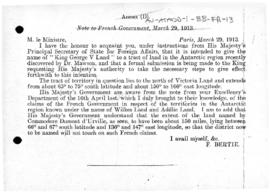 British note to France of 29 March 1913 concerning the naming of King George V Land and the limit...
