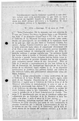 Chilean note to the United Kingdom rejecting the British protest at the establishment of a Chilea...