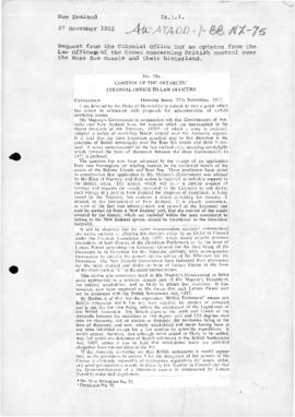 Colonial Office request for an opinion concerning British sovereignty over the Ross Sea coasts an...