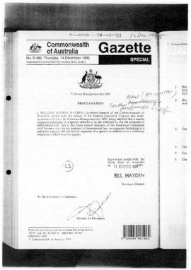 Commonwealth of Australia Gazette, Fisheries Management Act 1991, Proclamation