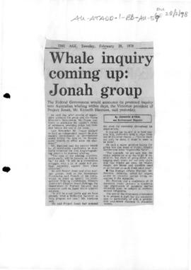 Byrne, Jennifer "Whale inquiry coming up: Jonah group" The Age, Melbourne
