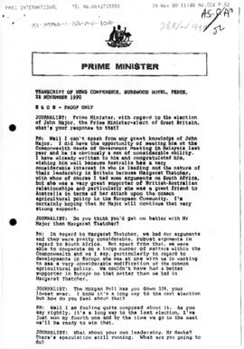Prime Minister, Australia (Bob Hawke) "Transcript of News Conference" concerning Antarc...