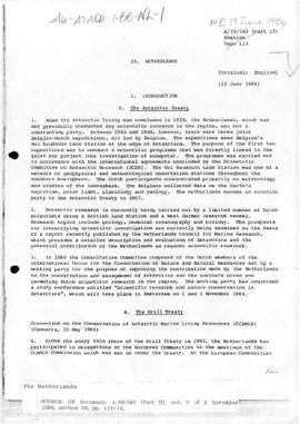 Netherlands and the Antarctic Treaty, United Nations General Assembly, document A/39/583(Part II)