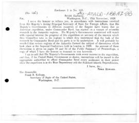 British note to the United States of areas Commander Byrd's to areas claimed by the UK