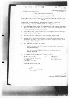 Commonwealth of Australia Gazette,  Australian Heritage Commission Act 1975, Register of the Nati...
