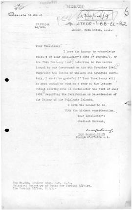 Chilean note to the United Kingdom requesting a copy of the letters patent of 21 July 1908