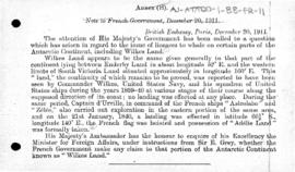 British note to France enquiring whether France claimed Adélie Land