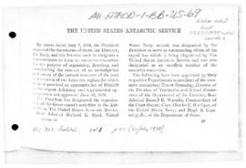 Report on the establishment of the US Antarctic Service, and correspondence to Byrd from Presiden...