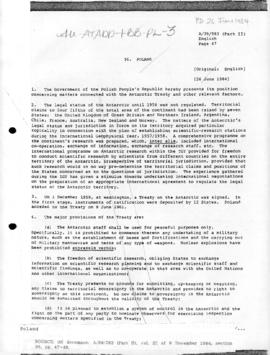 Poland and the Antarctic Treaty, United Nations General Assembly, document A/39/583(Part II)